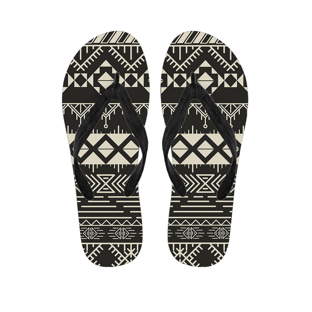 Black And Beige Aztec Pattern Print Flip Flops