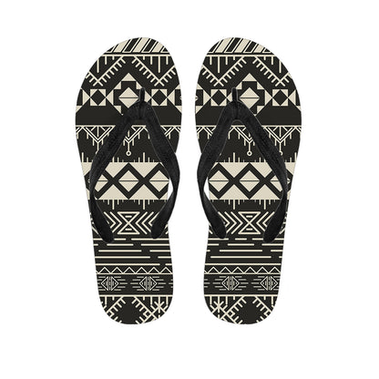 Black And Beige Aztec Pattern Print Flip Flops