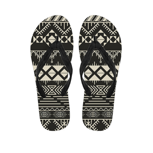 Black And Beige Aztec Pattern Print Flip Flops
