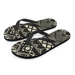 Black And Beige Aztec Pattern Print Flip Flops