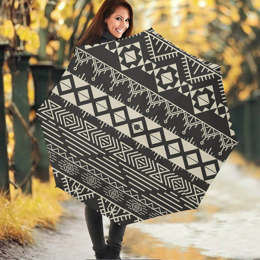 Black And Beige Aztec Pattern Print Foldable Umbrella