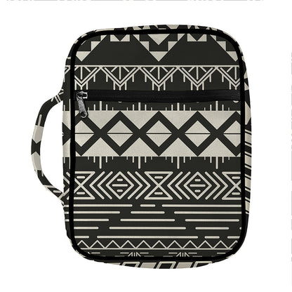 Black And Beige Aztec Pattern Print Front Pocket Bible Bag
