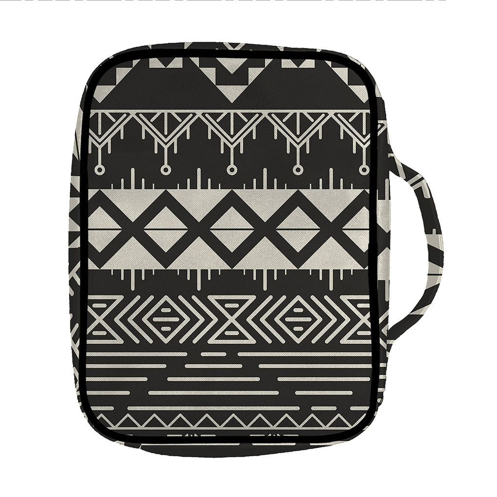 Black And Beige Aztec Pattern Print Front Pocket Bible Bag