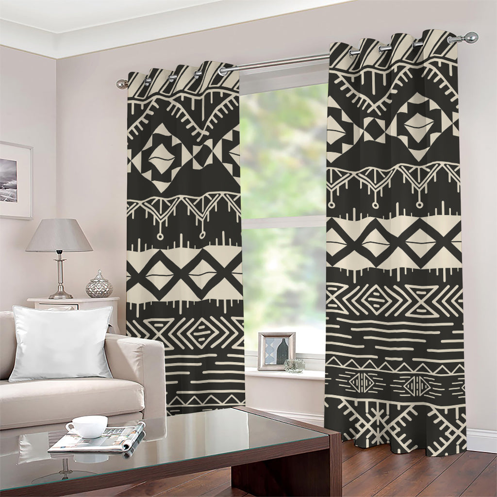 Black And Beige Aztec Pattern Print Grommet Curtains