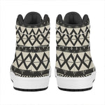 Black And Beige Aztec Pattern Print High Top Leather Sneakers