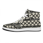 Black And Beige Aztec Pattern Print High Top Leather Sneakers