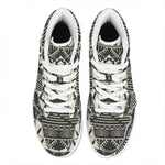 Black And Beige Aztec Pattern Print High Top Leather Sneakers