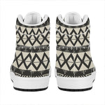 Black And Beige Aztec Pattern Print High Top Leather Sneakers