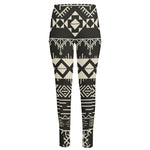 Black And Beige Aztec Pattern Print High-Waisted Pocket Leggings