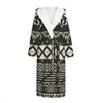 Black And Beige Aztec Pattern Print Hooded Bathrobe