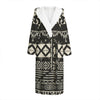 Black And Beige Aztec Pattern Print Hooded Bathrobe