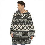Black And Beige Aztec Pattern Print Hoodie Blanket