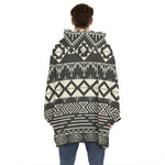 Black And Beige Aztec Pattern Print Hoodie Blanket