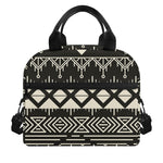 Black And Beige Aztec Pattern Print Insulated Lunch Bag