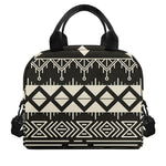 Black And Beige Aztec Pattern Print Insulated Lunch Bag