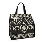 Black And Beige Aztec Pattern Print Insulated Lunch Tote