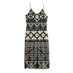 Black And Beige Aztec Pattern Print Jersey Midi Cami Dress