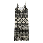 Black And Beige Aztec Pattern Print Jersey Midi Cami Dress