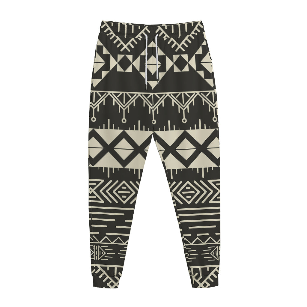 Black And Beige Aztec Pattern Print Jogger Pants