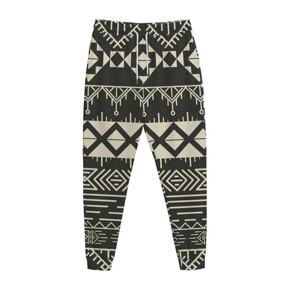 Black And Beige Aztec Pattern Print Jogger Pants
