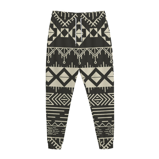 Black And Beige Aztec Pattern Print Jogger Pants