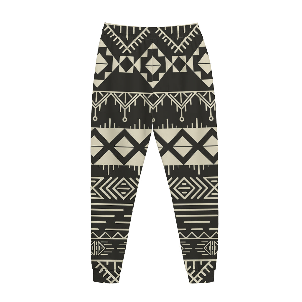 Black And Beige Aztec Pattern Print Jogger Pants