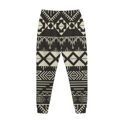 Black And Beige Aztec Pattern Print Jogger Pants