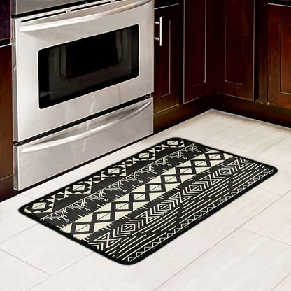 Black And Beige Aztec Pattern Print Kitchen Mat