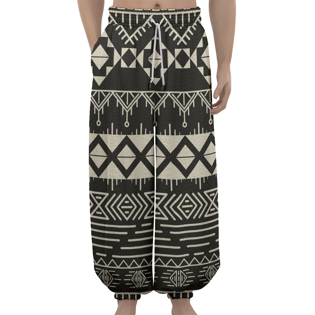 Black And Beige Aztec Pattern Print Lantern Pants