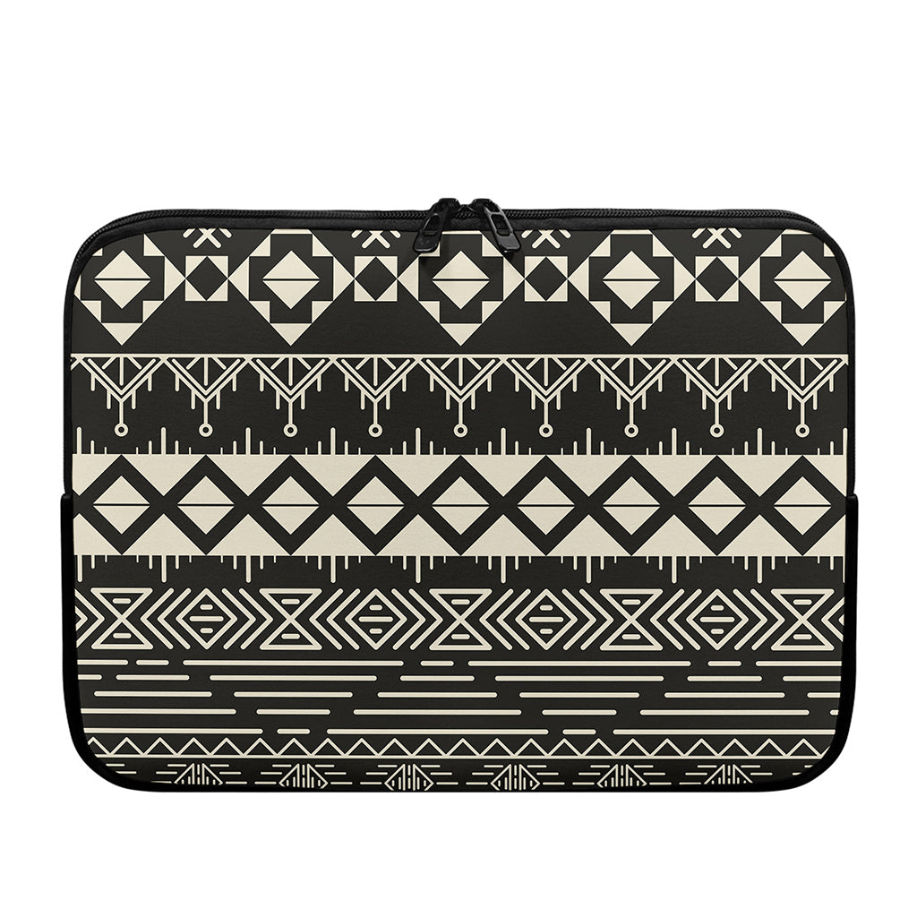 Black And Beige Aztec Pattern Print Laptop Sleeve