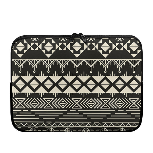 Black And Beige Aztec Pattern Print Laptop Sleeve