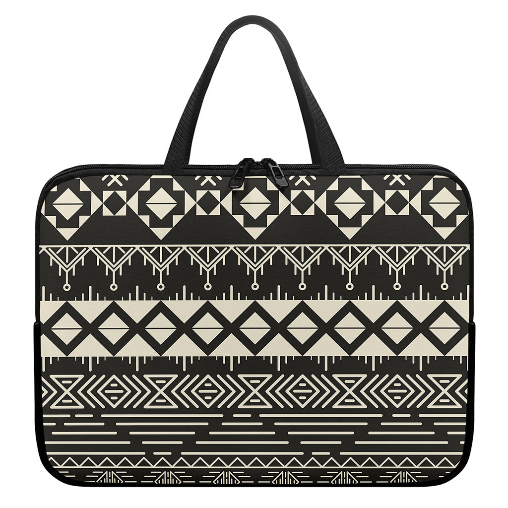 Black And Beige Aztec Pattern Print Laptop Sleeve With Handle