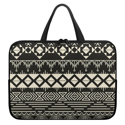 Black And Beige Aztec Pattern Print Laptop Sleeve With Handle