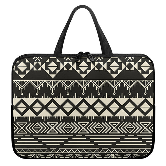 Black And Beige Aztec Pattern Print Laptop Sleeve With Handle