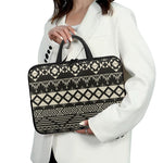 Black And Beige Aztec Pattern Print Laptop Sleeve With Handle