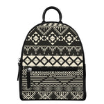 Black And Beige Aztec Pattern Print Leather Backpack