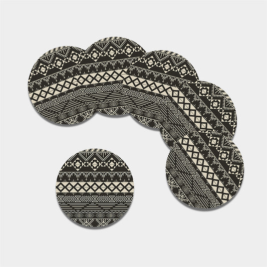 Black And Beige Aztec Pattern Print Leather Coaster Set