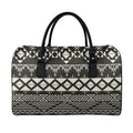 Black And Beige Aztec Pattern Print Leather Duffel Bag