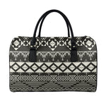 Black And Beige Aztec Pattern Print Leather Duffle Bag