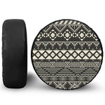 Black And Beige Aztec Pattern Print Leather Spare Tire Cover