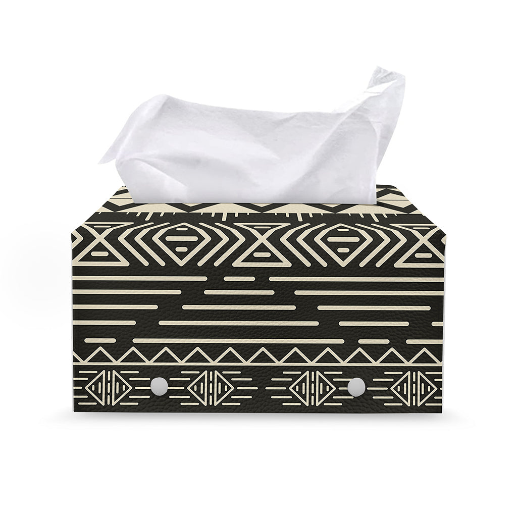 Black And Beige Aztec Pattern Print Leather Tissue Box Cover
