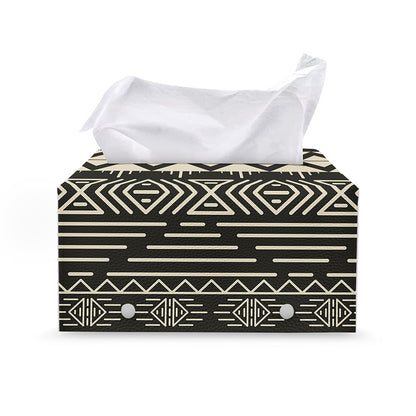 Black And Beige Aztec Pattern Print Leather Tissue Box Cover