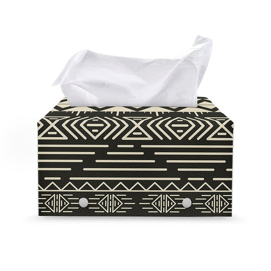 Black And Beige Aztec Pattern Print Leather Tissue Box Cover