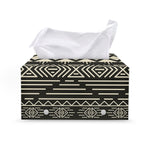 Black And Beige Aztec Pattern Print Leather Tissue Box Cover