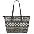 Black And Beige Aztec Pattern Print Leather Tote Bag With Zipper