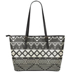 Black And Beige Aztec Pattern Print Leather Tote Bag