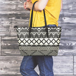 Black And Beige Aztec Pattern Print Leather Tote Bag