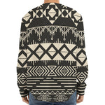 Black And Beige Aztec Pattern Print Long Sleeve Baseball Jersey