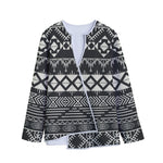 Black And Beige Aztec Pattern Print Long Sleeve Short Coat