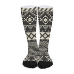 Black And Beige Aztec Pattern Print Long Socks